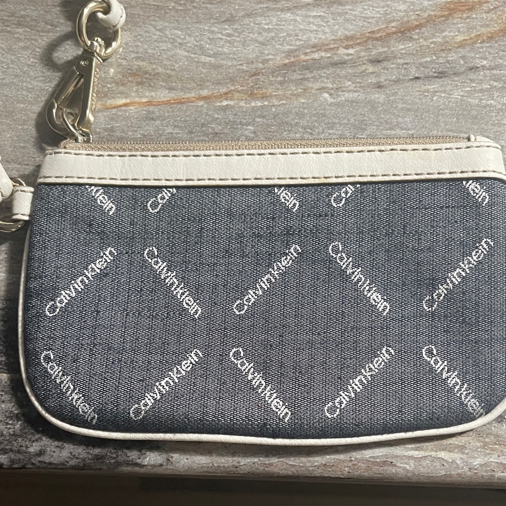 Calvin Klein Denim Blue and Cream Wristlet